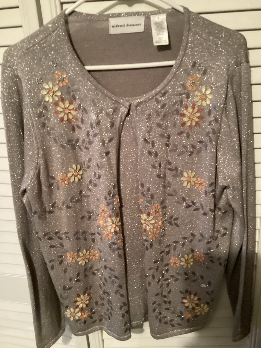 Alfred Dunner Silver Sparkle Floral Embroidered Cardigan